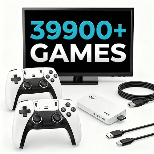 Retro Gaming Console - Plug&Play Classic Video Game Emulators Stick with Built-in 39900+ Games,28 Classic Emulators, 4K HD HDMI TV Connect, Dual 2.4G Wireless Controllers