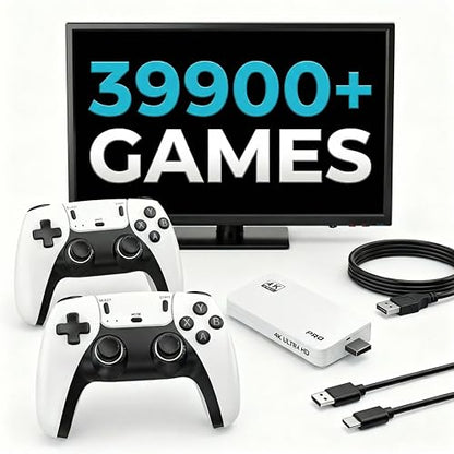 Retro Gaming Console - Plug&Play Classic Video Game Emulators Stick with Built-in 39900+ Games,28 Classic Emulators, 4K HD HDMI TV Connect, Dual 2.4G Wireless Controllers
