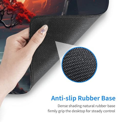 Darkness Red Moon Desk Mat Japanese Mouse Pad, Large Japanese Desk Mat, XL Anime Gaming Keyboard Mat, Non-Slip Rubber Base, Big Extended Desk Protector for Home Office, 31.5”x11.8” - color: Darkness Red Moon