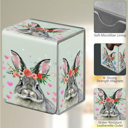 Card Deck Box, Card Storage Box Fits 100+ Single Sleeved Cards, Large Capacity PU Leather Card Storage Box with Strong Magnet for Magic Commander TCG CCG, Cute Gray Rabbit - color: Cute Gray Rabbit