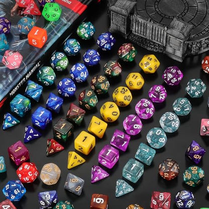 QMay 30 Sets Polyhedral Dice - 30 X 7 (210 Pieces) DND Dice with a D&D Dice Large Drawstring Bag, 30 Colors D4 D6 D8 D10 D% D12 D20, Great for Dungeons and Dragons, RPG, MTG,Role Playing Table Games - color: 30 Sets-210pcs