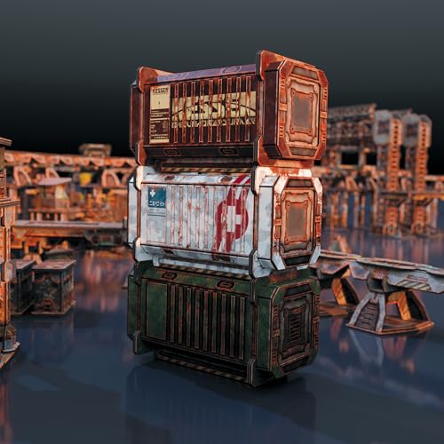 TinkerTurf Sci-Fi Terrain: Cargo Containers 5 Add-On, 3 Containers Included, Neutral Theme, Modeular Design, Easy Storage, Virtually Limitless Setups - style: Series 5 - Abandoned