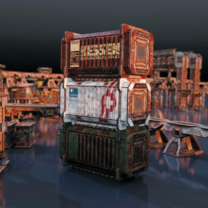 TinkerTurf Sci-Fi Terrain: Cargo Containers 5 Add-On, 3 Containers Included, Neutral Theme, Modeular Design, Easy Storage, Virtually Limitless Setups - style: Series 5 - Abandoned