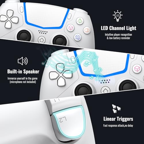 BETMI Wireless Controller for PS-5/Pro/Slim/PC with Hall Joysticks (White) | Bluetooth Gaming Controller with LED Channel Light/Turbo/6-Axis Gyro/Dual Vibration/Touchpad/3.5mm TRRS Audio Jack/Speaker