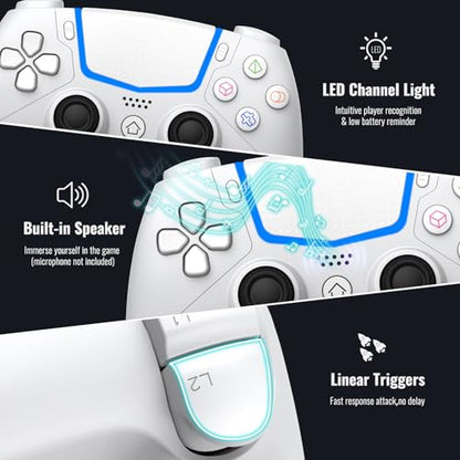 BETMI Wireless Controller for PS-5/Pro/Slim/PC with Hall Joysticks (White) | Bluetooth Gaming Controller with LED Channel Light/Turbo/6-Axis Gyro/Dual Vibration/Touchpad/3.5mm TRRS Audio Jack/Speaker