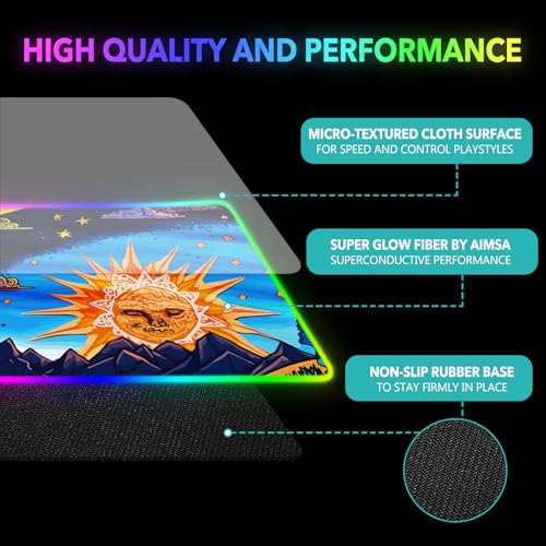 AIMSA Large Gaming Mouse Pad RGB, Keyboard Led Mousepad Extended 35.4 x 15.8 inch Non-Slip Rubber Base with 14 Lighting Modes Desk Mat, Abstract Sun - color: Abstract Sun