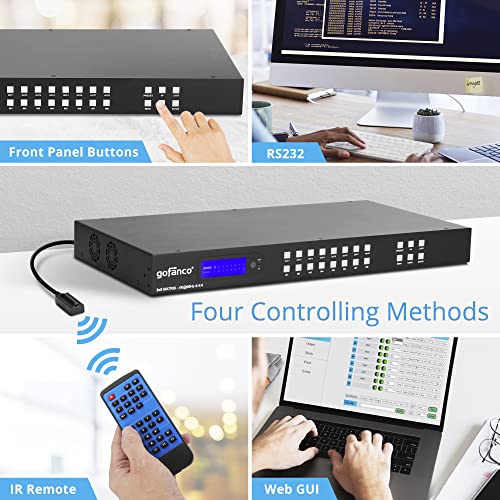 gofanco 8x8 HDMI Matrix Switch with LCD Info Screen (Matrix88HD2) | 1U, 4K60Hz 4:4:4, HDCP 2.2/1.4, Auto Downscaling, Supports Dolby Vision, HDR10, HLG, Atmos, Audio Embed/Extract, EDID - size: 4K 60Hz 8x8