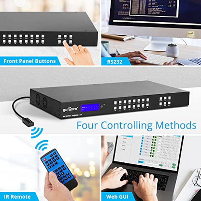 gofanco 8x8 HDMI Matrix Switch with LCD Info Screen (Matrix88HD2) | 1U, 4K60Hz 4:4:4, HDCP 2.2/1.4, Auto Downscaling, Supports Dolby Vision, HDR10, HLG, Atmos, Audio Embed/Extract, EDID - size: 4K 60Hz 8x8