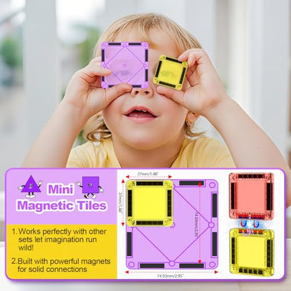 BAIJLE 46PCS Mini Magnetic Tiles, for Kids, Portable Magnetic Toys Travel Set with Iron Case for Kids Ages 4-8,Creativity Boosting Building Toys Set,Toddler Puzzle for Boys and Girls Ages 3+ - style: 46PCS Mini Magnetic Tiles