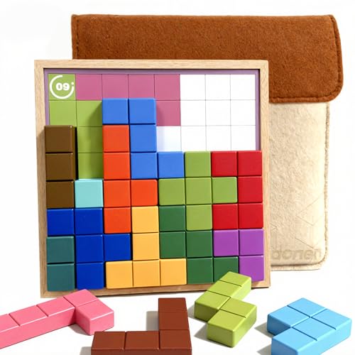 Wooden Memory Matching Game for Adults with Dementia, 13 Pieces | 20 Double-Sided Cards, 40 Patterns, 3 Levels, 8.27 x 8.27 in Board, Easy-Grip Sanded Tiles, Divided Storage Bag