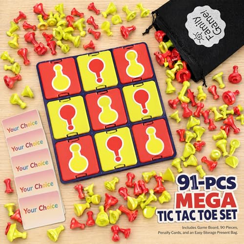 91 Pieces Tic Tac Toe Game with Storage Bag for Backyard Lawn | Ages 4-12, odorless weatherproof material, Fixed design, waterproof X and O pieces, logic training, beach or camping