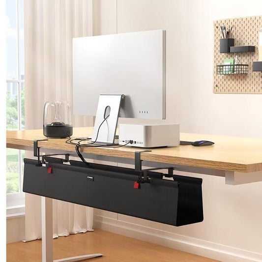 No Drill Under Desk Cable Management Tray, 90cm Cord Organizer for Table, Clamp/Screw Mount Desk Cable Management