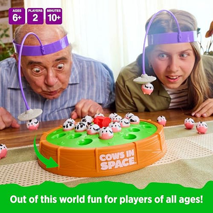 Cows in Space By Relatable - 2026 Toy of The Year Finalist, The Kid-Friendly Extraterrestrial Fun 2 Player Games - Includes 2 UFO Headbands, 1 Electronic Spinning Base, 21 Cows, and Instructions