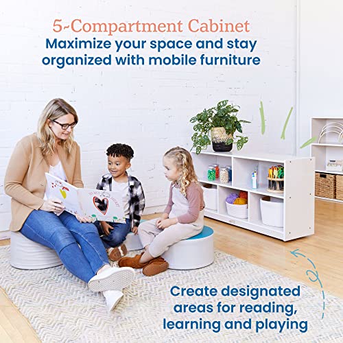 ECR4Kids 5-Compartment Mobile Storage Cabinet, Toddler, Classroom Furniture, White Wash - color: White Wash