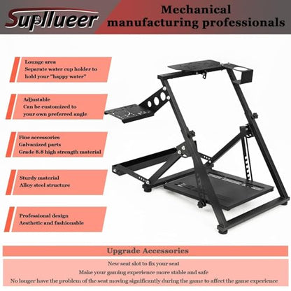 Supllueer Foldable Racing Wheel Stand with Seat Slot Fit for Logitech G29 G920 G923,for Thrustmaster T248 T300RS T300 T500,for Fanatec,Adjustable Steering Wheel Stand, No Shifter Handbrake Wheel pedal