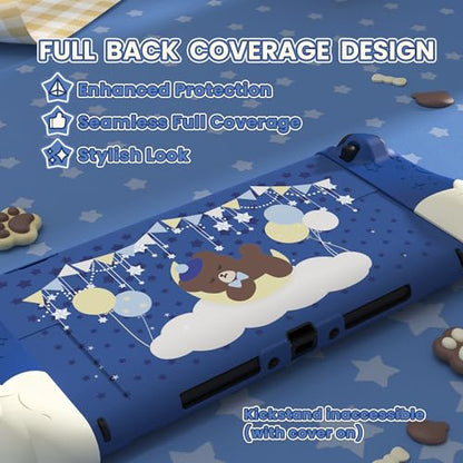 PlayVital Good Night Bear Dockable Case for Nintendo Switch 2 with Stand | Split Design Silicone Joycon Grips, PC Console Hard Shell, 2 Joystick Caps | Cute Protective Cover Bundle – Midnight Blue - color: Blue