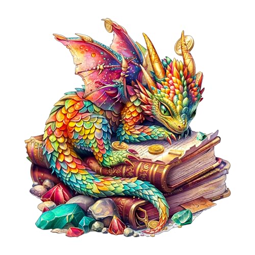 Jigfoxy Wooden Puzzles for Adults, Jeweled Dragon Wood Puzzle for Adults, Unique Animal-Shaped Wooden Jigsaw Puzzle, Christmas Thanksgiving Gifts for Family and Friends (L-13.4 * 12.6in-240pcs) - size: Large