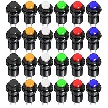Gebildet 24pcs 12mm Latching Push Button Switch SPST ON/OFF AC 250V/1.5A 125V/3A, Lockable Mini Round Rocker Switch for Car Trumpet, PC, Table Lamp, Home Doorbell - style: E316