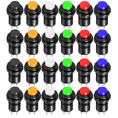 Gebildet 24pcs 12mm Momentary Push Button SPST ON/Off AC 250V/1.5A 125V/3A, Lockless Mini Round Button for Car Trumpet, PC, Table Lamp, Home Doorbell - style: E317