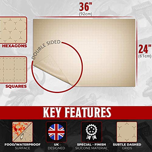Silicone Battle Grid Mat - 24"x 36" Double-Sided Tabletop RPG Map - XL Parchment Gaming Surface for D&D, Pathfinder - Foldable, Non-Slip, Dry/Wet Erase Dungeon Master Mat