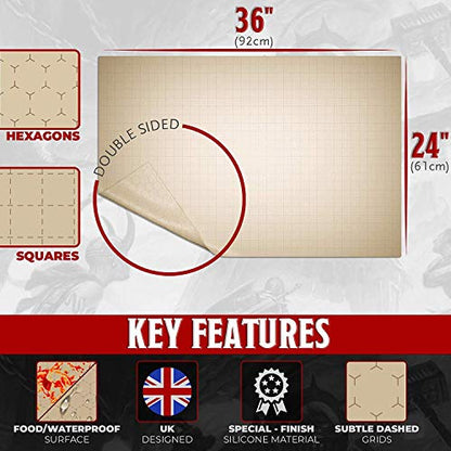 Silicone Battle Grid Mat - 24"x 36" Double-Sided Tabletop RPG Map - XL Parchment Gaming Surface for D&D, Pathfinder - Foldable, Non-Slip, Dry/Wet Erase Dungeon Master Mat