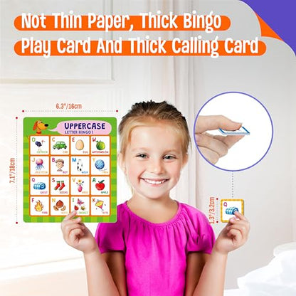 SpriteGru Alphabet Bingo Game, Uppercase/Lowercase/First Words Bingo Educational ABC Letter Learning Board Game for Kindergarten and Preschool Kids Aged 4+, Perfect for Classroom & At Home - style: Alphabet Bingo Game
