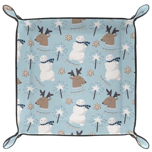 Snowman Deers Dice Tray PU Leather Dice Rolling Tray Folding Dice Holder for Dice Games, Like RPG, DND and Other Table Games - color: Multi 7