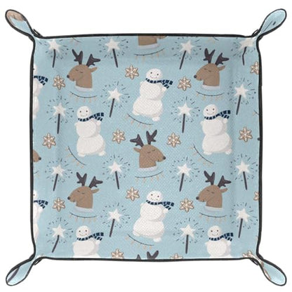Snowman Deers Dice Tray PU Leather Dice Rolling Tray Folding Dice Holder for Dice Games, Like RPG, DND and Other Table Games - color: Multi 7
