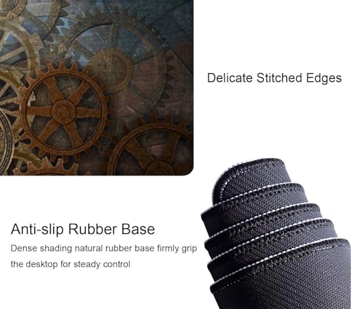 Gaming Mouse Pad, XL Extended Computer Keyboard Long Mouse Mat, Large Desk Pad for Office Laptop, Non-Slip Rubber Base with Stitched Edge Mousepad, 31.5X11.8 inch Rusty Steampunk with Clock - color: Rusty Steampunk With Clock