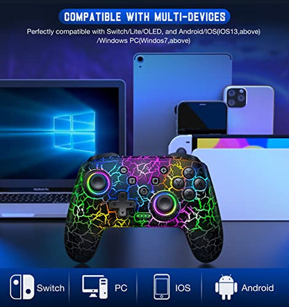 Gammeefy Switch Controller, Wireless Switch Pro Controller for Nintendo Switch/Switch 2/Lite/OLED, 9 Color Adjustable LED Switch Remote Compatible with PC/Android/IOS with Programmable Function - color: Black