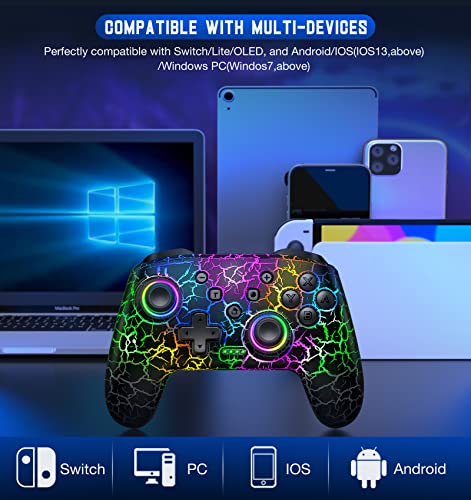 Gammeefy Switch Controller, Wireless Switch Pro Controller for Nintendo Switch/Switch 2/Lite/OLED, 9 Color Adjustable LED Switch Remote Compatible with PC/Android/IOS with Programmable Function - color: Black
