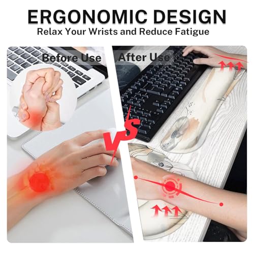 Arttown Watercolor Flower Leaf Desk Mat Summer Mouse Pad Set 4 in 1 Botanical Ergonomic Design Large Desk Pad + Keyboard Wrist Rest + Mouse Wrist Rest + Coaster Suitable for Home Office Study Game - color: Watercolor Botanical