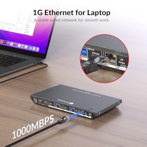 AV Access Docking Station KVM Switch 2 Monitors 1 Laptop & 2 Desktop PCs | 100W USB C Charging, Ethernet, EDID Emulation, Dual 4K HDMI, 1080p@240Hz/165Hz, Ideal for Gaming, Office & Creative Work