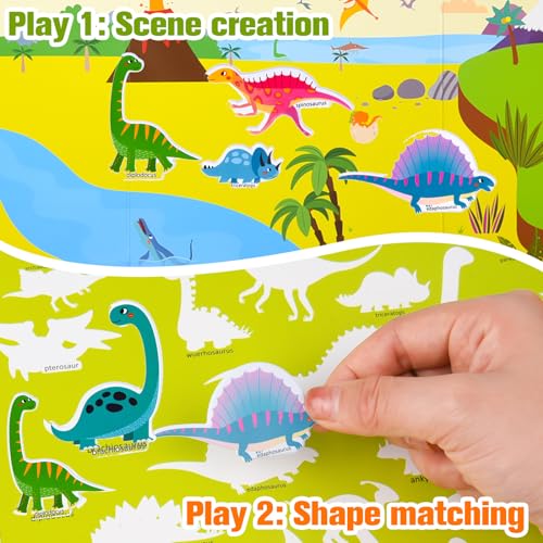 ASTARON 3 Pack Reusable 3D Puffy Sticker Book for Kids 3-6, Jelly Sticker Game Educational Sensory Learning Toy,Travel Stickers and Busy Book - style: Vehicle Animals Dinosaur