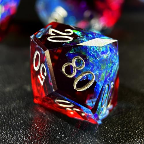 HAOMEJA Colorful Polyhedral Resin Dice Set, Hand-Cut Diamond Facet Optical Dice | Perfect for RPG, Tabletop & Board Games | Halloween, Christmas & Birthday Gift (Blue Red) - color: 4 Blue Red