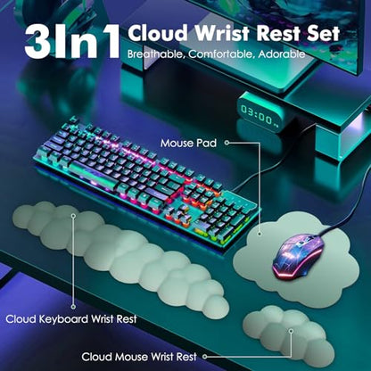 MoKo Cloud Wrist Rest for Keyboard and Mouse with Mouse Pad, Green | Ergonomic Cloud Arm Keyboard Wrist Rest with Mouse Rest Wrist Pad, Durable Polyester, For Office, Gaming, Computer, Laptop - color: Gradient Green