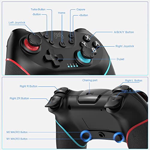 Deepdawn Wireless Switch Controller for Nintendo Switch/Lite/OLED/Switch 2 Pro Controller Wireless Pro Controller with Programmable, Vibration, Wake-up, Turbo, Screenshot