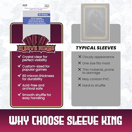 Sleeve Kings Standard Card Sleeves – 110 Count, Clear 60 Micron Thickness, XXL Size (127 x 153 mm), Compatible with Middara & More – SKU: SKS-8836 - size: 127 x 153 mm, style: Middara Compatible 6XL