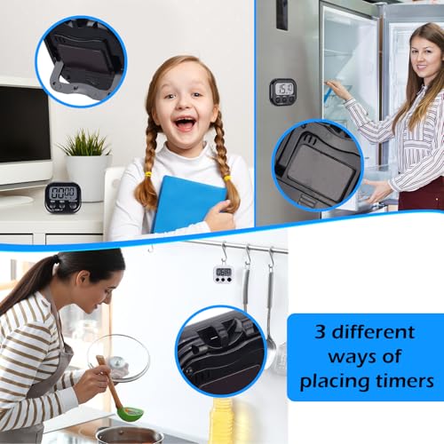 Leumoi 24 Pack Multi-Function Digital Timers with Magnetic Back, Large LCD Display, Loud Alarm, Count up & Countdown, Memory Function for Cooking, Classroom, Study, Exercise & Work(Black) - color: Black