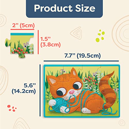 B. toys Wooden Puzzle Set, 4 Animal Puzzles with Wooden Box, Pets | Pack o' Puzzles - Pets includes 4 wooden 12-piece puzzles with cat, dog, bird, and hamster; color-coded backs; 3+ Years - style: Pets