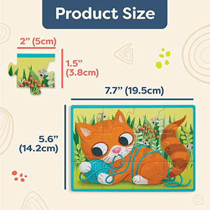 B. toys Wooden Puzzle Set, 4 Animal Puzzles with Wooden Box, Pets | Pack o' Puzzles - Pets includes 4 wooden 12-piece puzzles with cat, dog, bird, and hamster; color-coded backs; 3+ Years - style: Pets