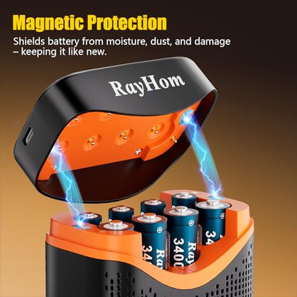 4 AA and 4 AAA Rechargeable Lithium Batteries with 8 Slot Li-ion Charger | 3400mWh Double A,1100mWh Triple A High Capacity,1.5V Constant Output, with Fast Battery Charger Storage Case - color: 4AA+4AAA+Charger