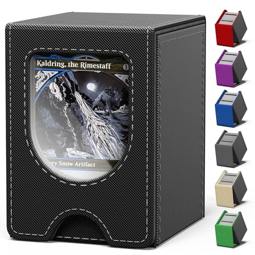 Card Deck Box for MTG Commander, Card Case Holds 100+ Double-Sleeved Cards, Magic Card Box Fits for TCG/PTCG/CCG Card with 2 Dividers (Black&Gray) - color: Black&Gray