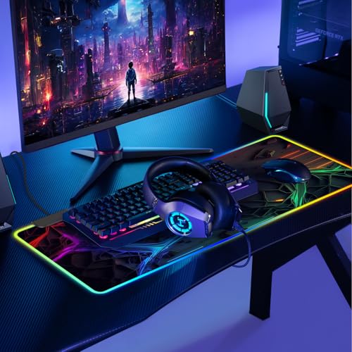 RGB Mouse Pad, Gaming Mousepad with 13 LED Light Modes | 31.5X11.8inch Large Mouse Mat, Gaming Mats for Desk with Non-Slip Rubber Base, Model-B - color: Black-d