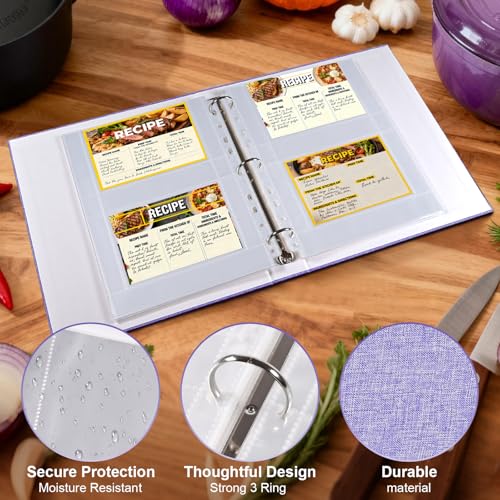 60 Pack 240 Pockets 4x6 Recipe Card Sleeves,3 Ring Binder Recipe Card Protector Pages,Double Sided 2 Pocket Refill Sheets for Recipe Book, 8.5x11 Inch Top Loading Clear Sleeve Sheets - color: 60 Pcs Sleeves