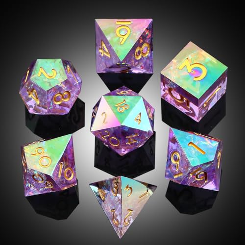 Iridescent Plating Lilac Sharp D&D Dice, DNDND Handmade DND Resin Sharp Edge D&D Die with Gift Case for Dungeons and Dragon Tabletop Games (Iridescent Plating Lilac) - color: Iridescent Lilac