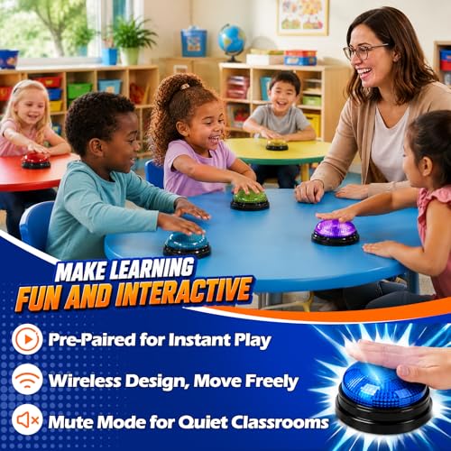 Buzzers for Trivia Games and Family Party: 8 Pack Answer Buzzers with Remote Control - Game Buzzers with Light & Sound First-Press Lock for Classroom Quiz