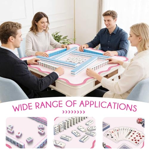 Scalloped Mahjong Mat - Non-Slip Noise Reduction Gaming Mat 31.5 x 31.5 Inch for Mahjong,Waterproof Surface, Neoprene Mahjon for American Mahjong Game (Pink) - color: Pink
