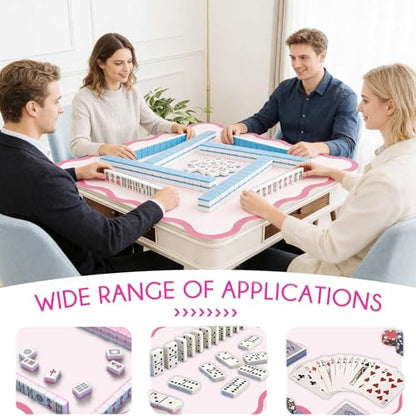 Scalloped Mahjong Mat - Non-Slip Noise Reduction Gaming Mat 31.5 x 31.5 Inch for Mahjong,Waterproof Surface, Neoprene Mahjon for American Mahjong Game (Pink) - color: Pink