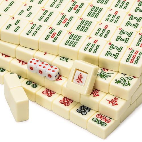 Yellow Mountain Imports "Bleau Fontaine Chinese Mahjong Set with 146 Medium Tiles and Blue Vinyl Case — for Chinese Style Gameplay Only [「「碧蘭楓丹」中國麻將] - color: Ivory